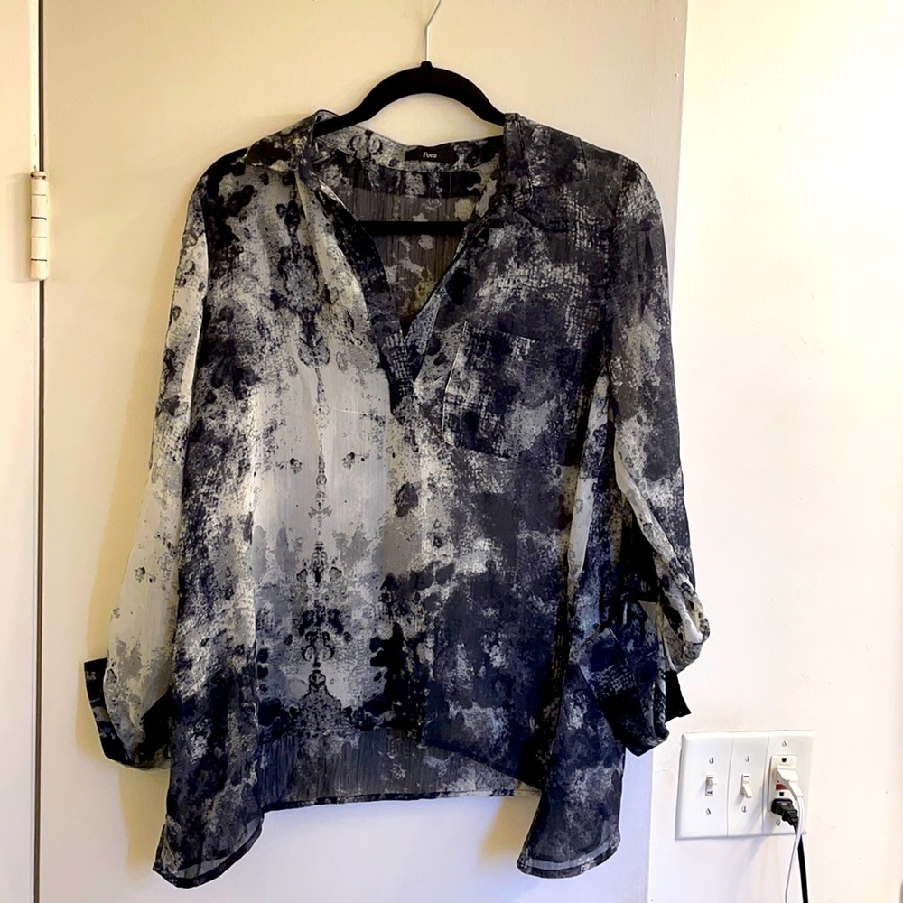 Grey and white sheer blouse by Flora